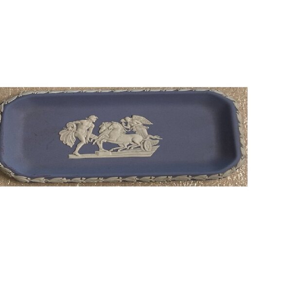 Wedgwood Jasperware Blue/White Rectangular Trinket Dish/Pin Tray - Picture 2 of 5